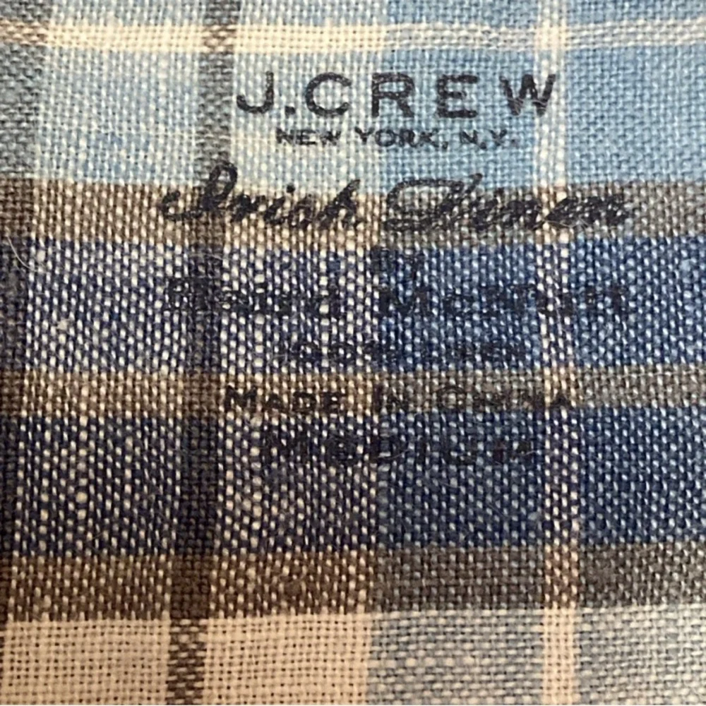 J.Crew Irish Linen Blue Plaid Button-Down Shirt Men’s Medium Long Sleeve